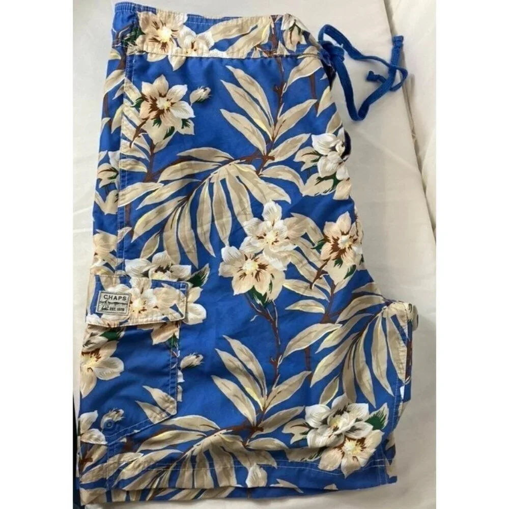 Mens Chaps Hawaiian Swim Shorts Blue Cream‎ XXL